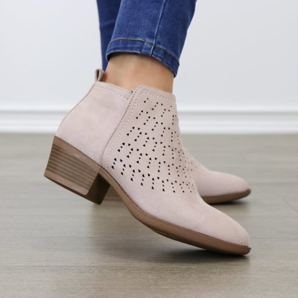 Mauve Suede Ankle Boots Laser Cut Design - Picture 3 of 6